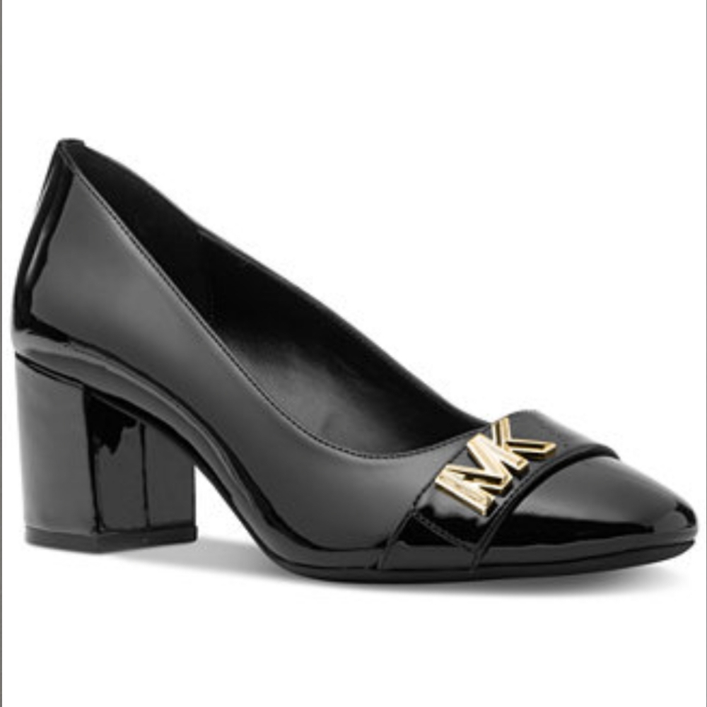 Michael Kors NEW NIB Jilly Flex Black Patent Block Heel Logo Pumps 8 - Picture 3 of 9